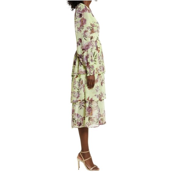 NWOT FOURTEENTH PLACE Ella Long Sleeve Chiffon Tiered Maxi Dress in Yellow Bouqu - Picture 2 of 11